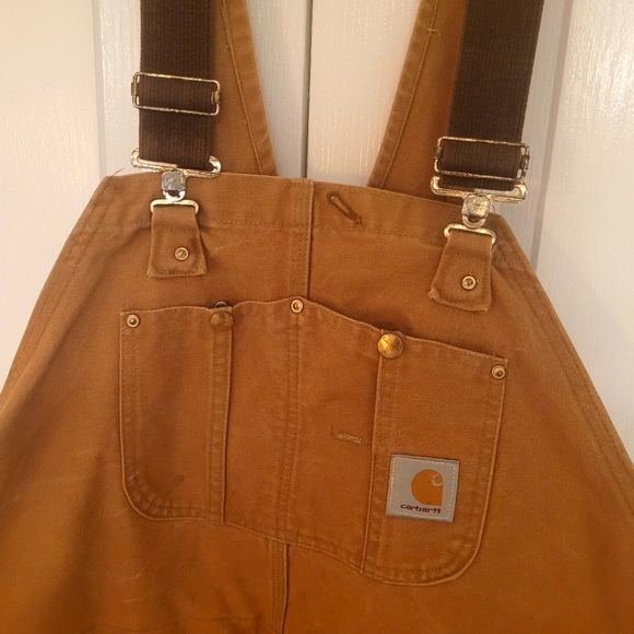 Carhartt Bib Overalls Men's 52x28 Brown Duck Quilt Lined Double Knee EUC Vintage - Picture 3 of 7